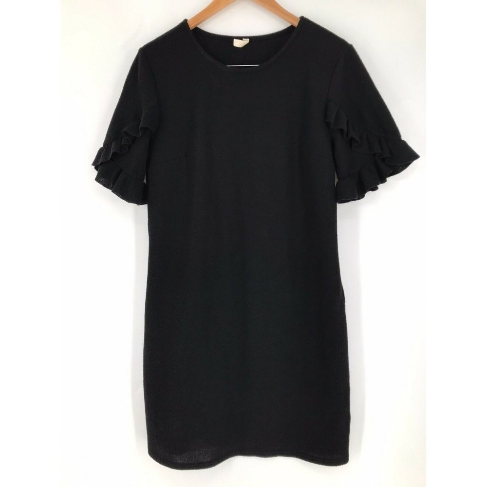 Pink Blush Black Plush Ruffle Sleeve Shift Maternity Dress S EUC